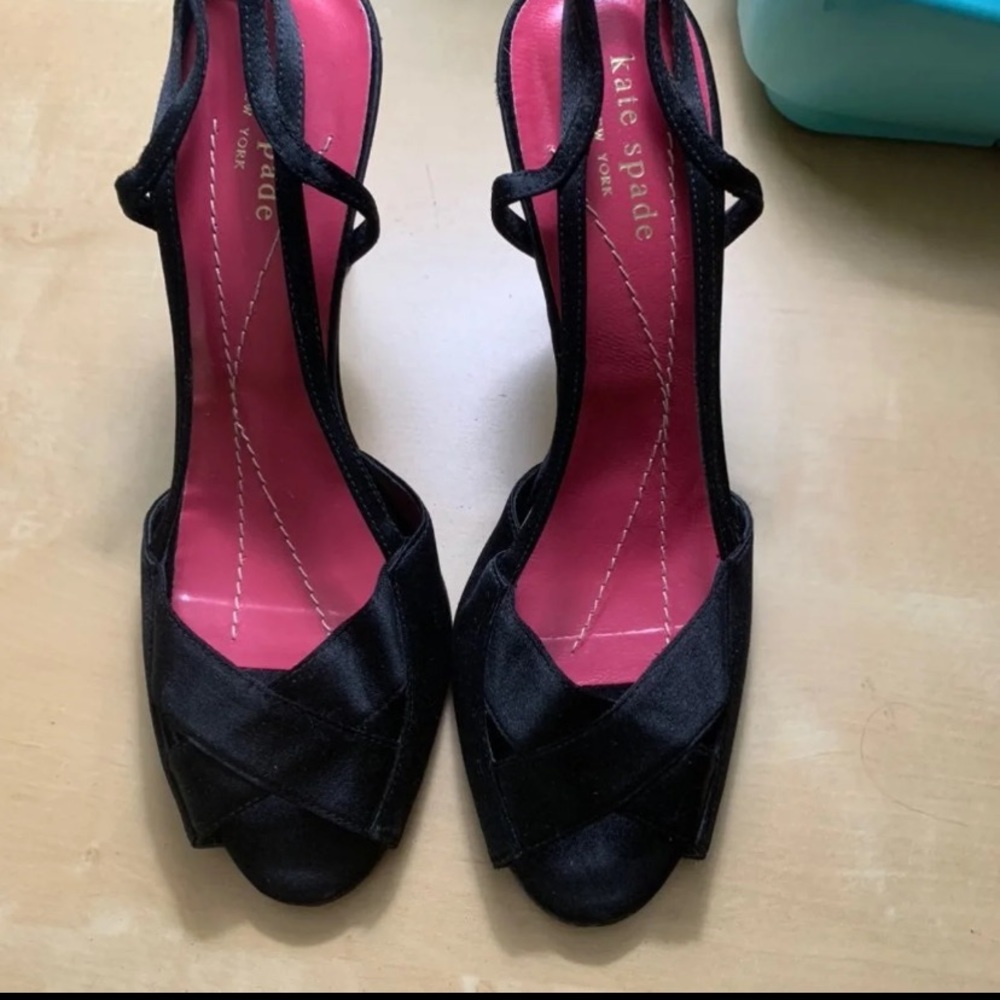 Kate spade black satin tuxedo heels size 6
